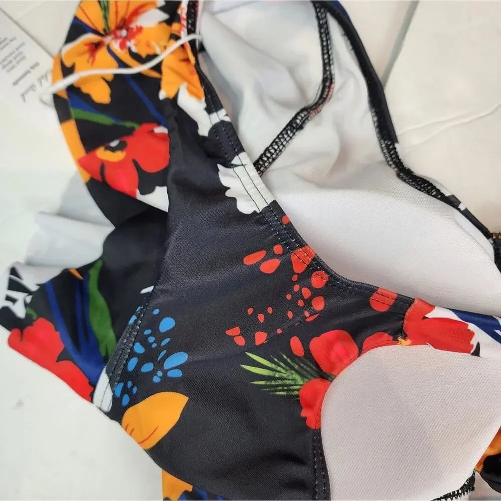 Edel‎ Qual New One Piece Ruffle Swimsuit Tummy Control Monokini 202 Tropical L